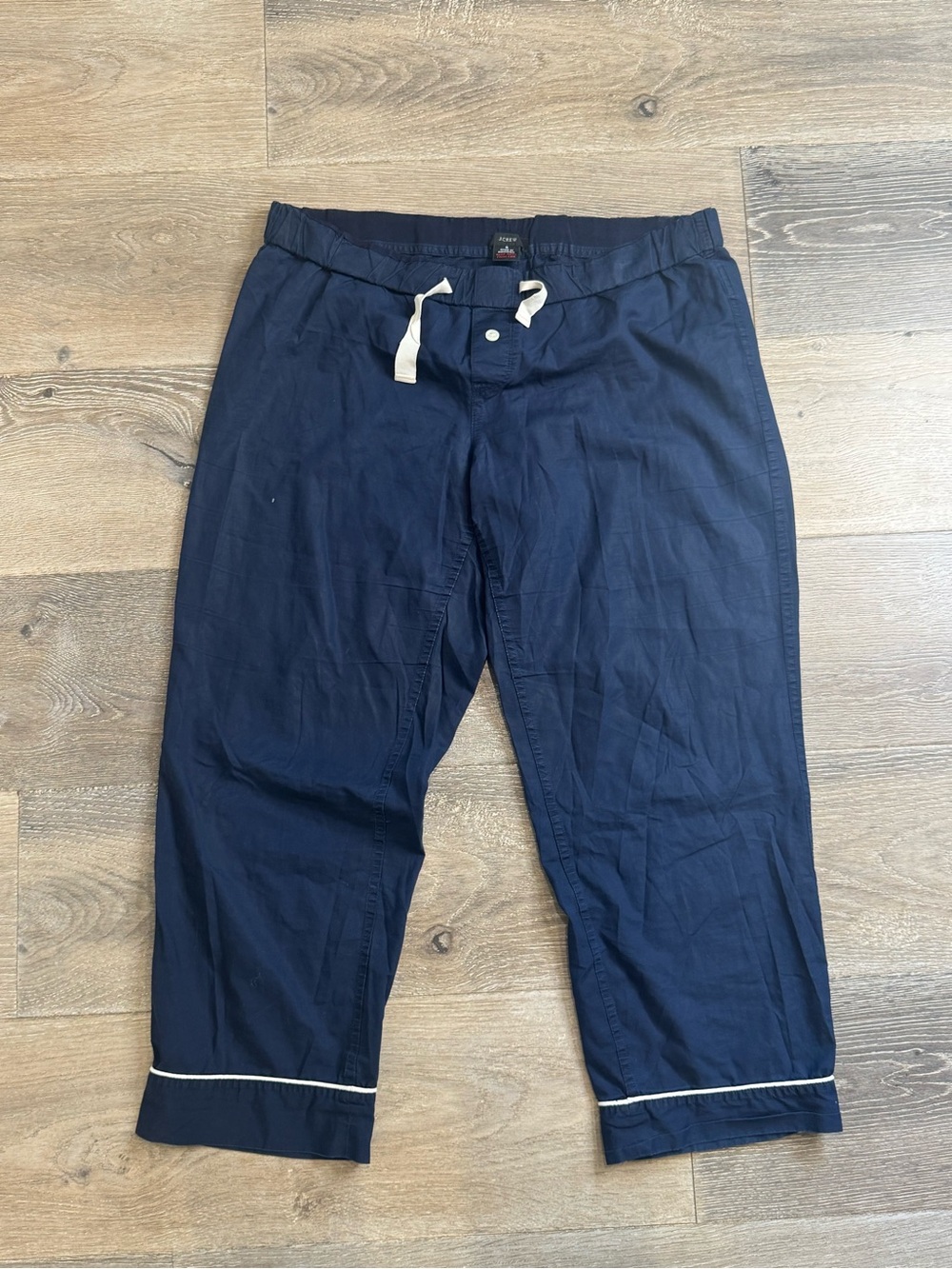 J. Crew Navy Blue 100% Cotton Capri Pajama Pants with White Trim 0959